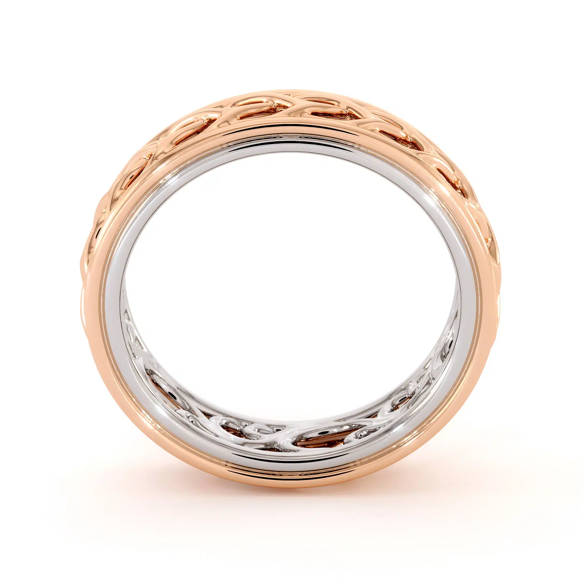 Twisted Band 14K Rose & White Gold Ring Unique Women's Wedding Band