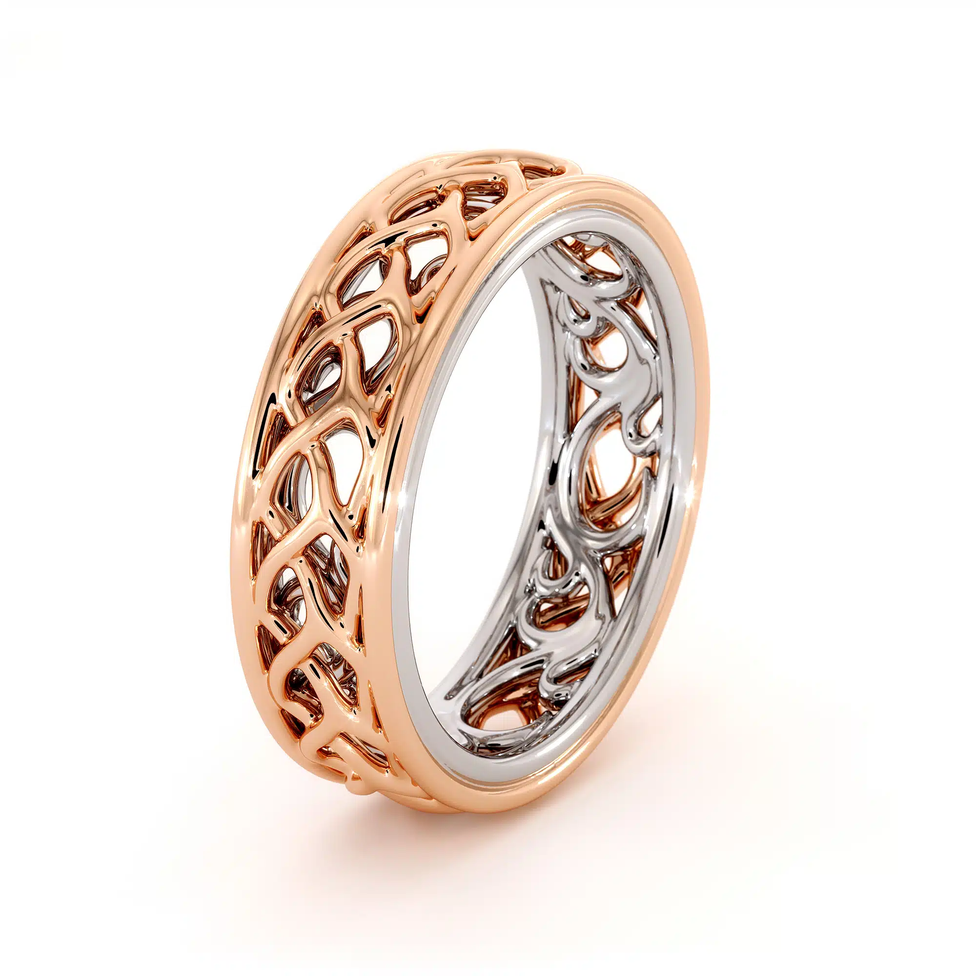 Twisted Band 14K Rose & White Gold Ring Unique Women's Wedding Band
