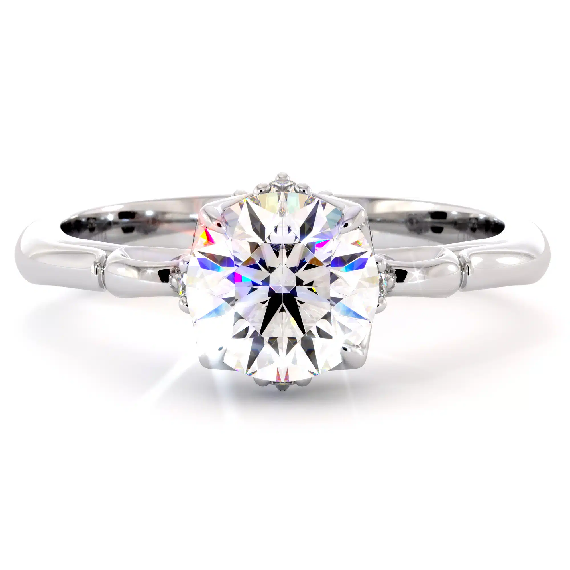 Moissanite Leaf Classic Ring 14K Solid White Gold Engagement Ring 6 Moissanite Leaf Classic Ring 14K Solid White Gold Engagement Ring