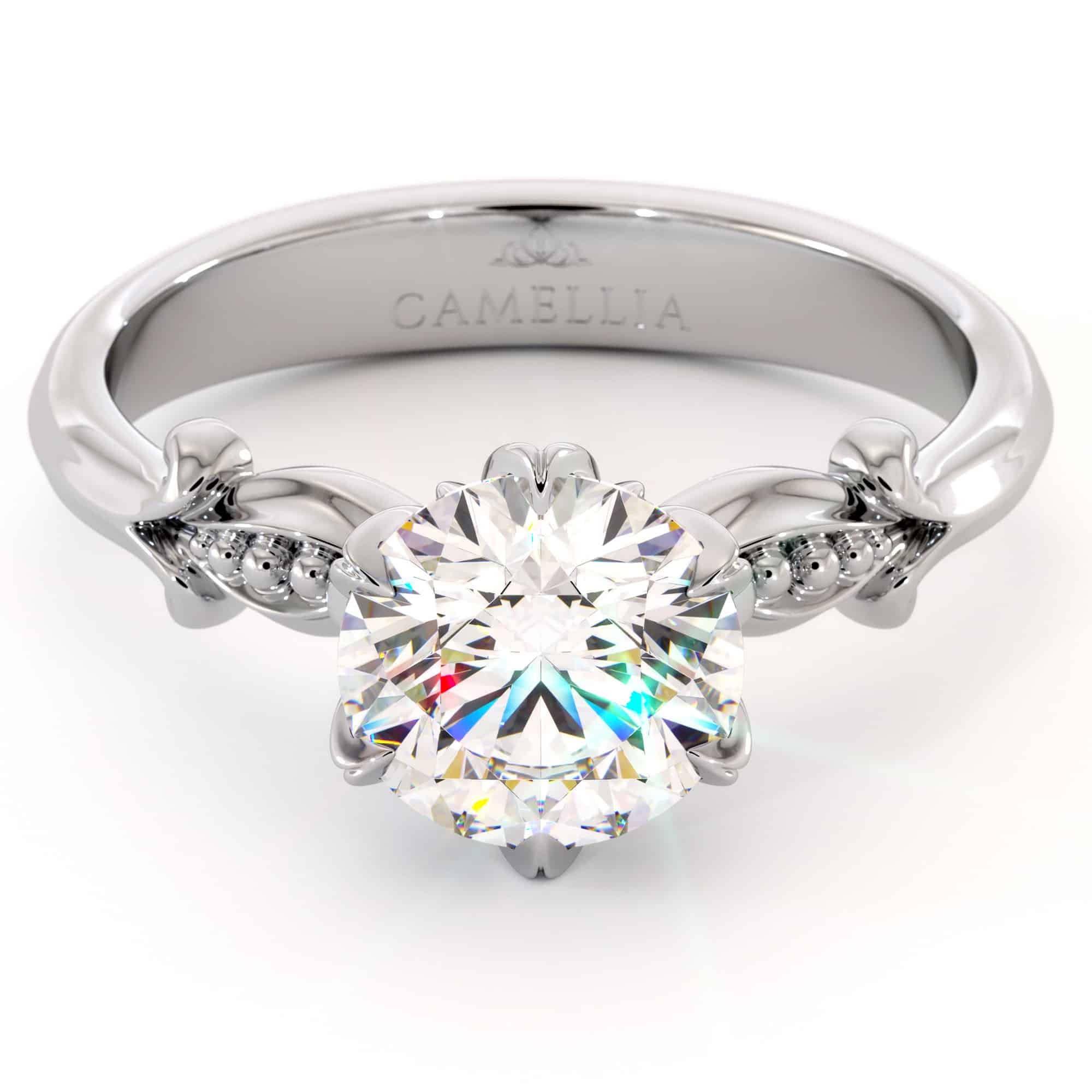 Moissanite Leaves Engagement Ring 14K White Gold Classic Ring 4 Moissanite Leaves Engagement Ring 14K White Gold Classic Ring