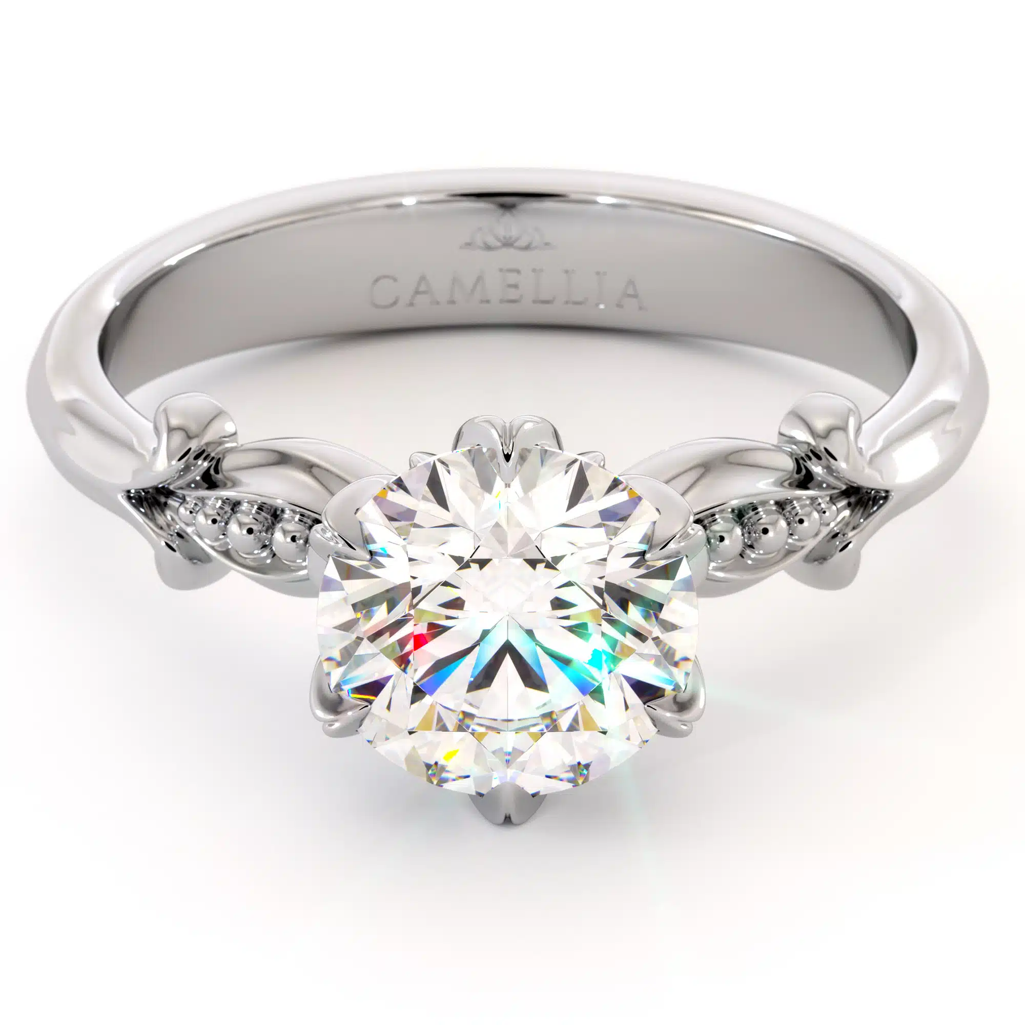 Moissanite Leaves Engagement Ring 14K White Gold Classic Ring 4 Moissanite Leaves Engagement Ring 14K White Gold Classic Ring
