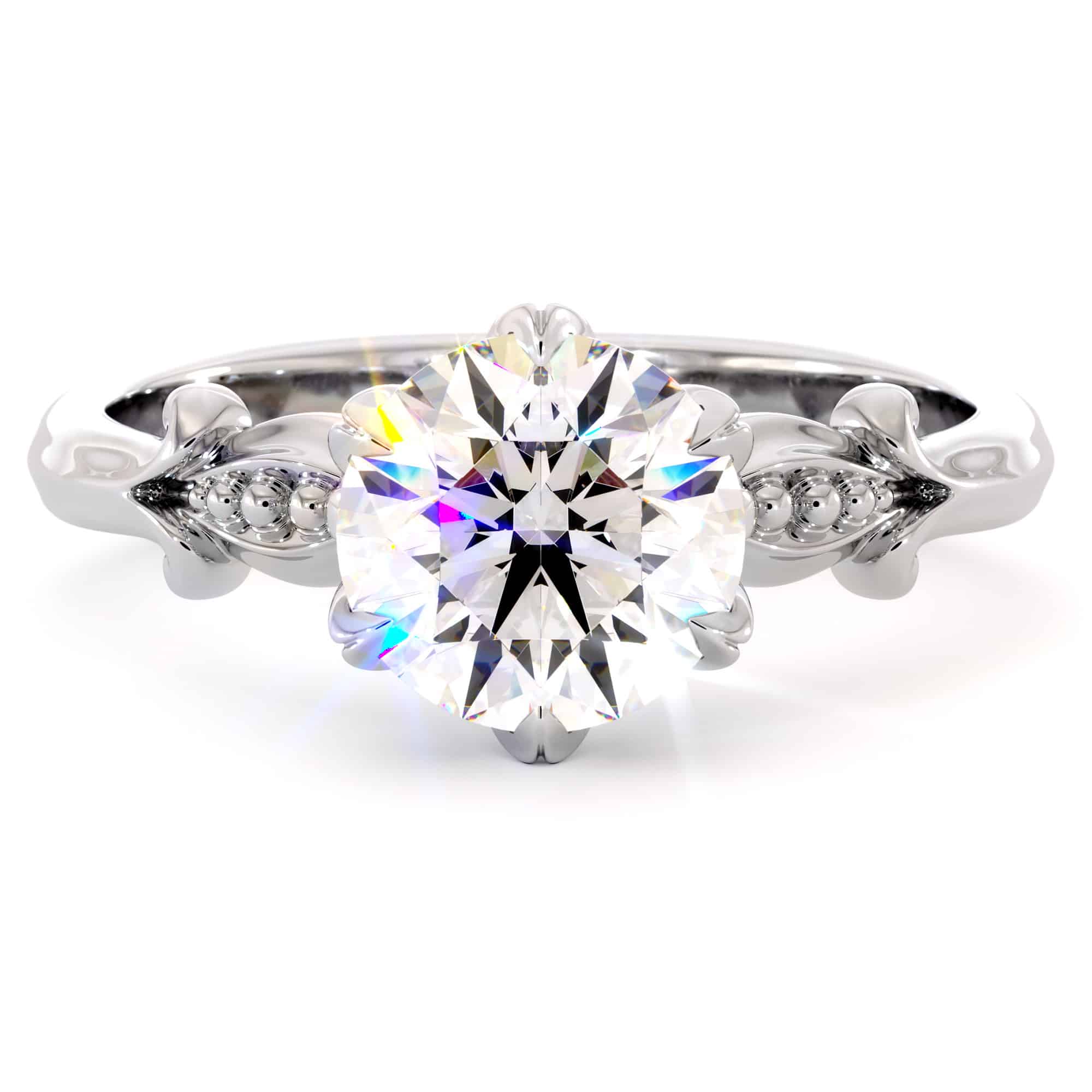 Moissanite Leaves Engagement Ring 14K White Gold Classic Ring 6 Moissanite Leaves Engagement Ring 14K White Gold Classic Ring