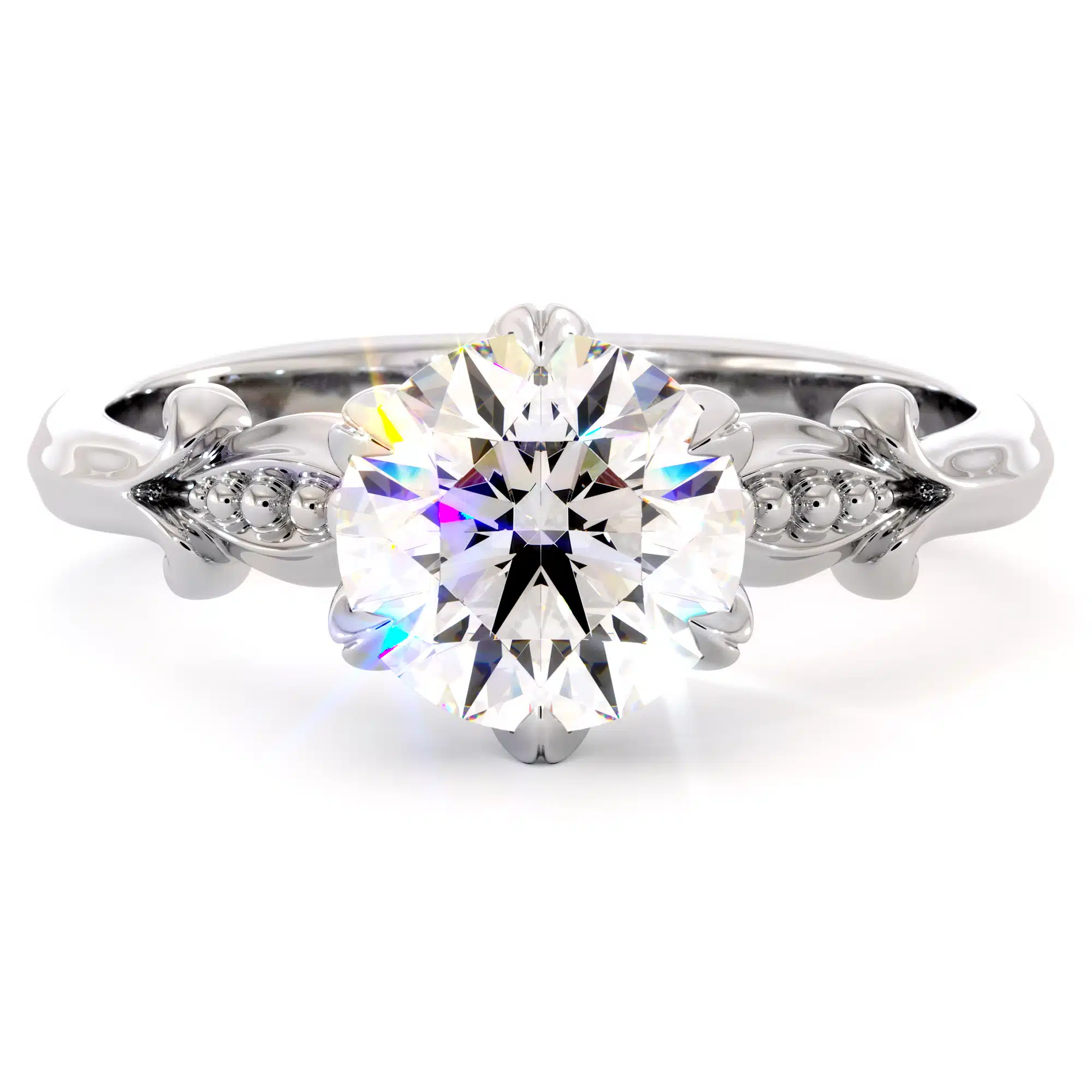 Moissanite Leaves Engagement Ring 14K White Gold Classic Ring 6 Moissanite Leaves Engagement Ring 14K White Gold Classic Ring