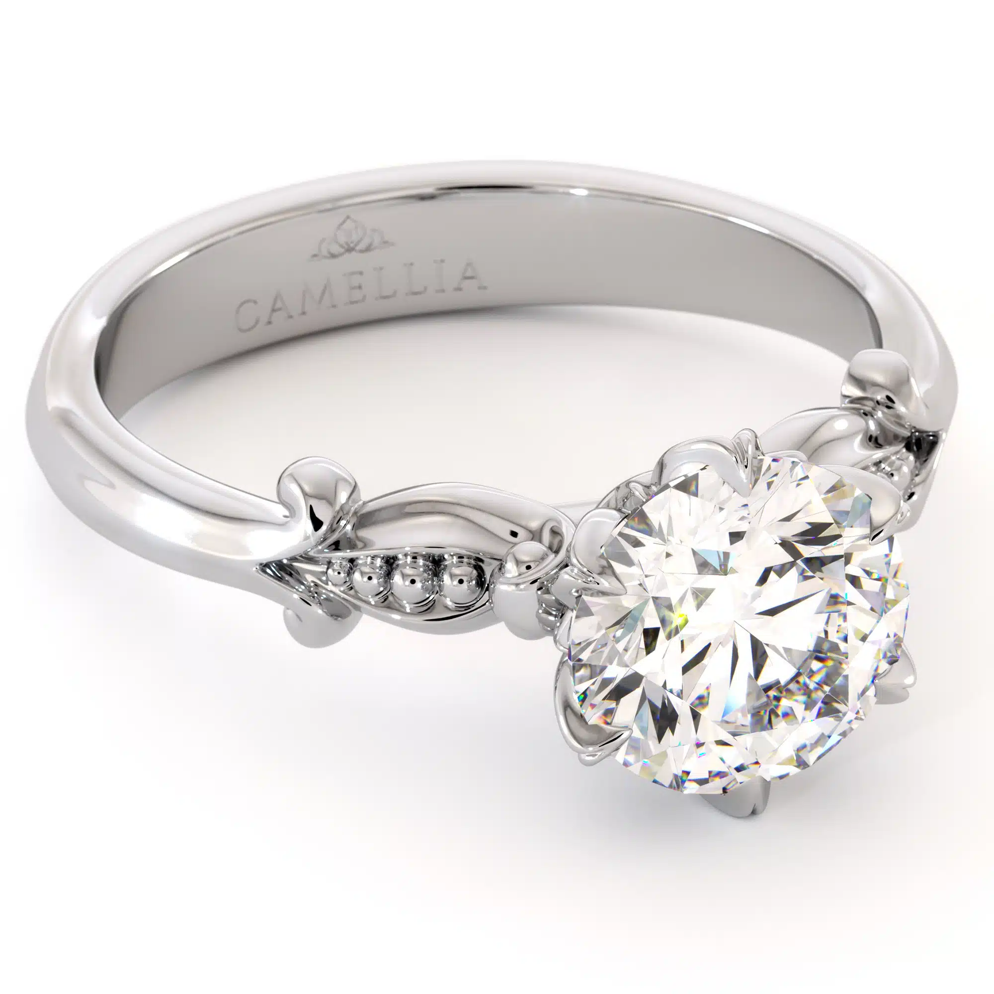 Moissanite Leaves Engagement Ring 14K White Gold Classic Ring 5 Moissanite Leaves Engagement Ring 14K White Gold Classic Ring