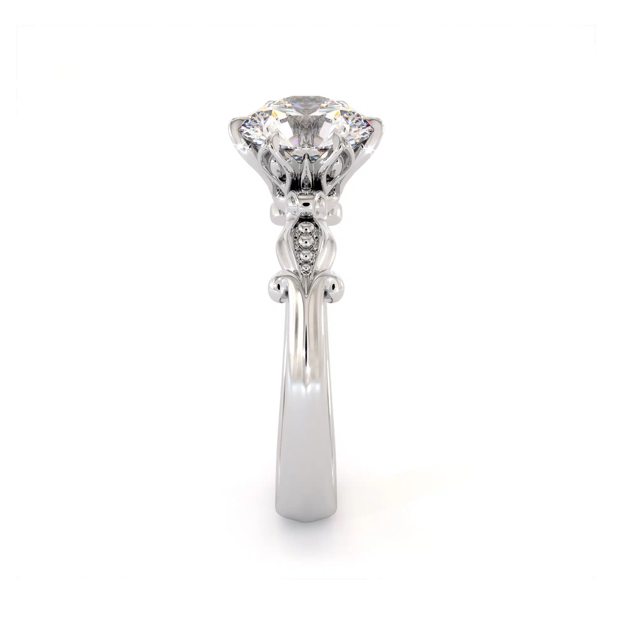 Moissanite Leaves Engagement Ring 14K White Gold Classic Ring 3 Moissanite Leaves Engagement Ring 14K White Gold Classic Ring