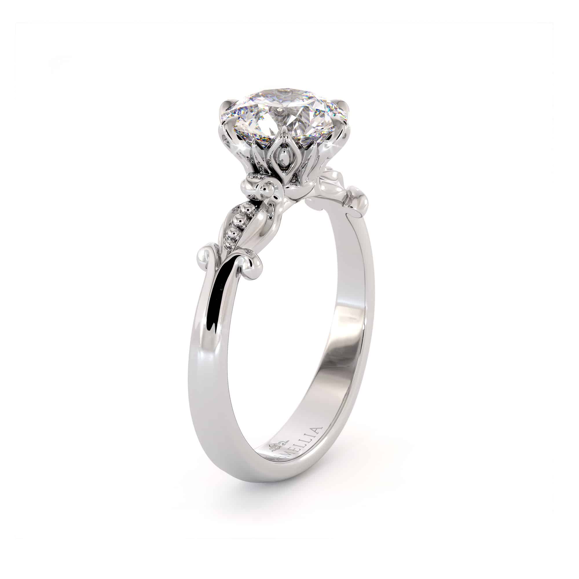 Moissanite Leaves Engagement Ring 14K White Gold Classic Ring 1 Moissanite Leaves Engagement Ring 14K White Gold Classic Ring