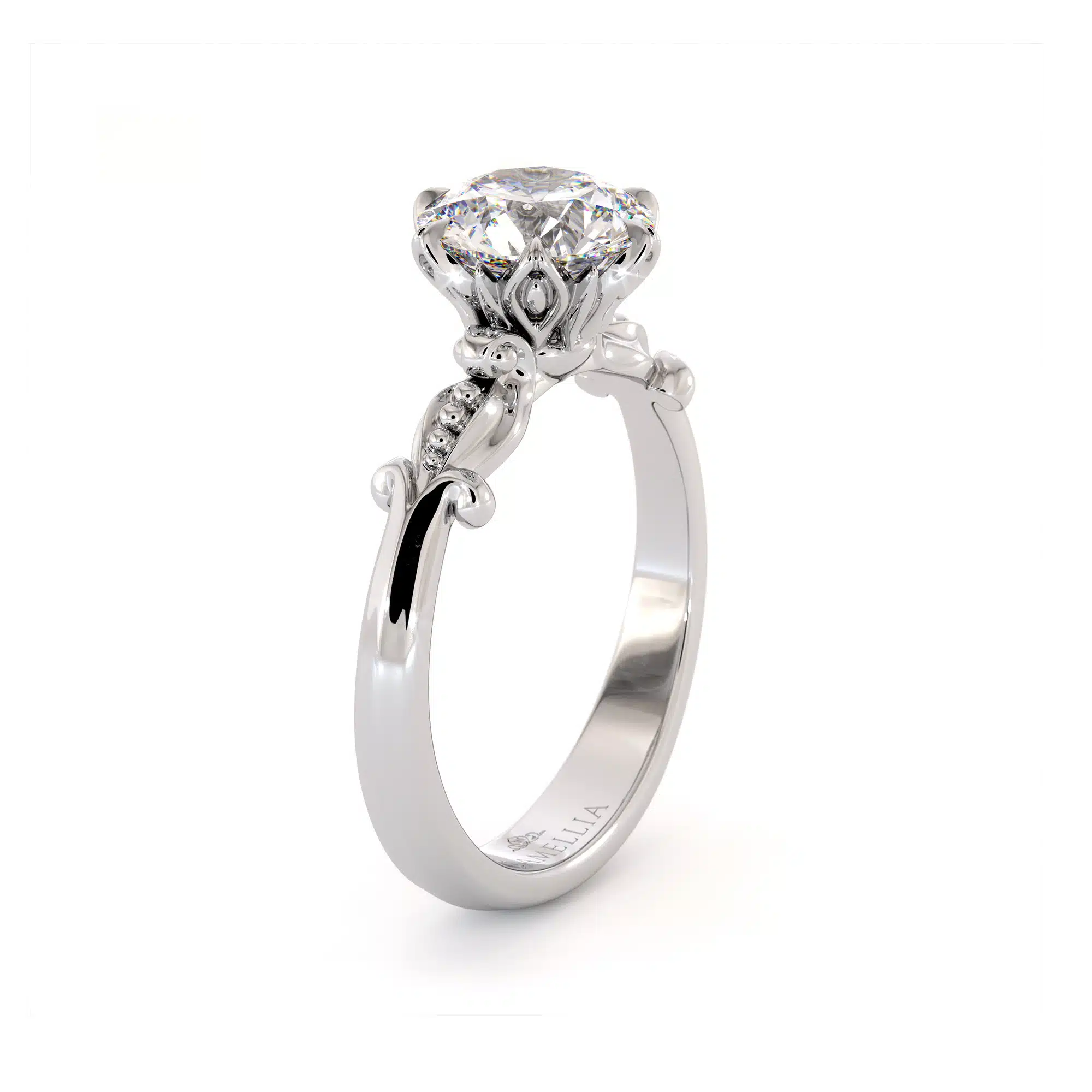 Moissanite Leaves Engagement Ring 14K White Gold Classic Ring 1 Moissanite Leaves Engagement Ring 14K White Gold Classic Ring