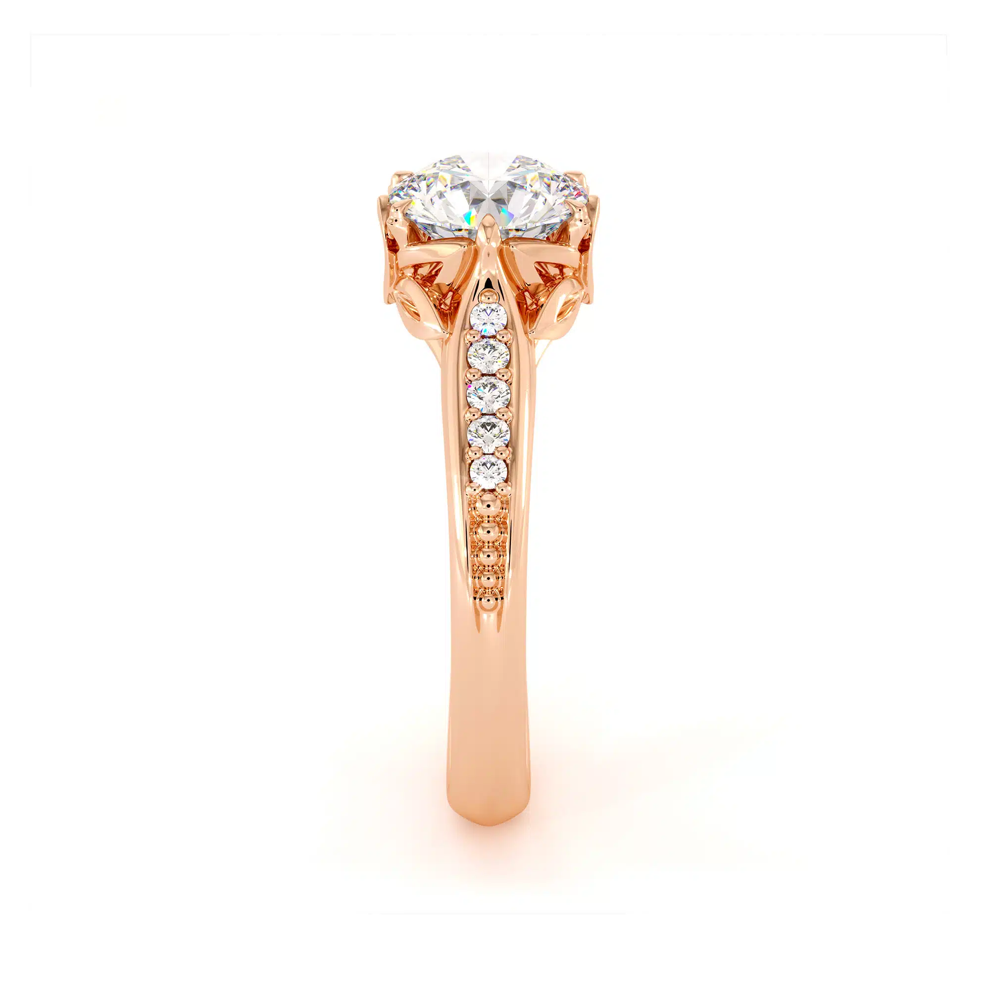 Moissanite Floral Engagement Ring Handmade Classic Ring 14K Gold Ring 3 Moissanite Floral Engagement Ring Handmade Classic Ring 14K Gold Ring