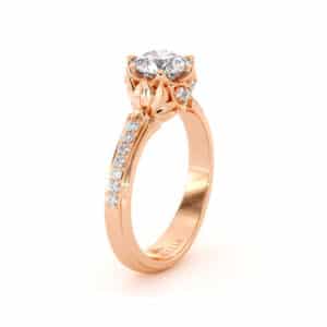 Lotus Crown Diamond Ring With Lab Stone And Detailed Pavé Accents