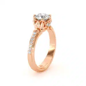 Lotus Crown Diamond Ring With Lab Stone And Detailed Pavé Accents
