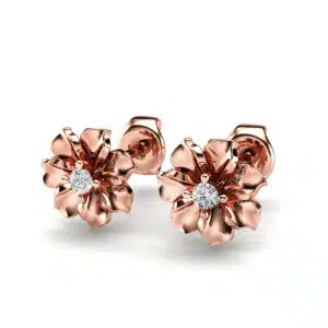 Rose Gold Flower Diamond Stud Earrings