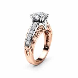 Filigree Moissanite Engagement Ring with Artistic Scrollwork Design