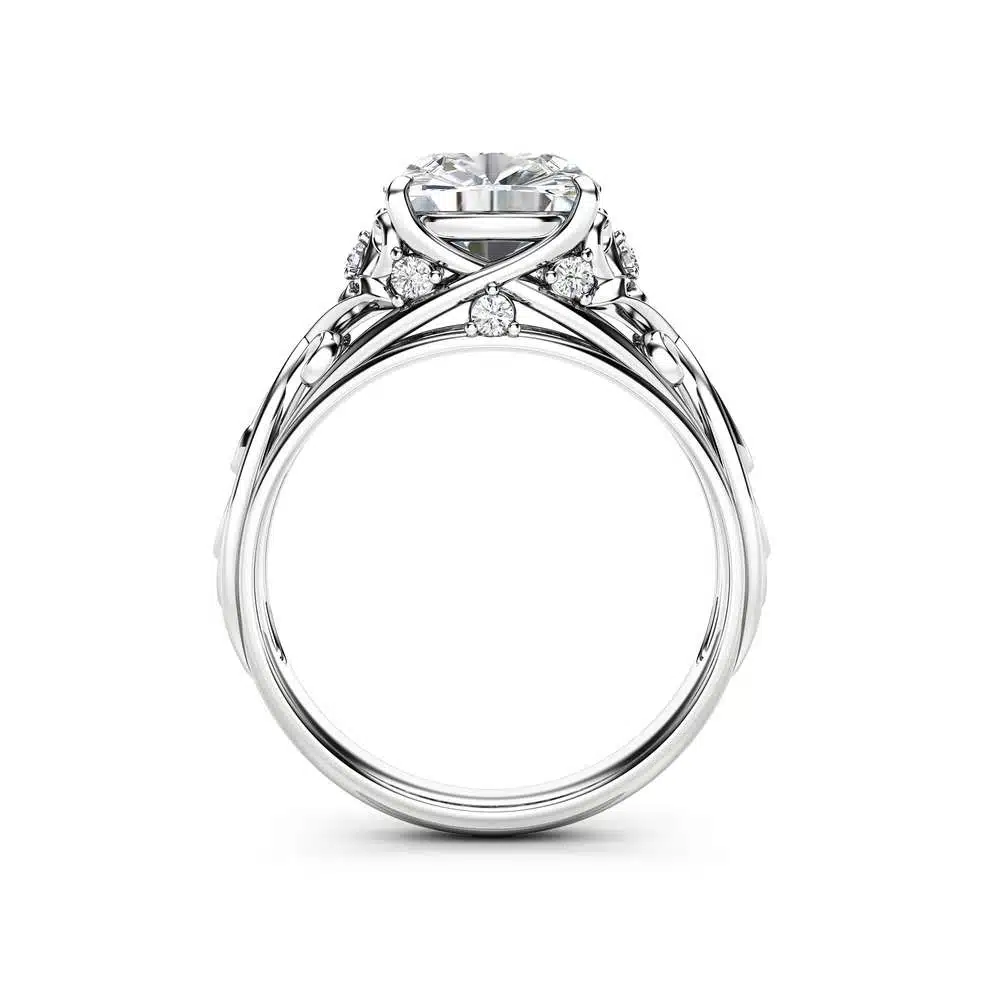 Cushion Moissanite Engagement Ring 14K White Gold Cushion Ring Unique Moissanite Engagement Ring Art Deco Ring