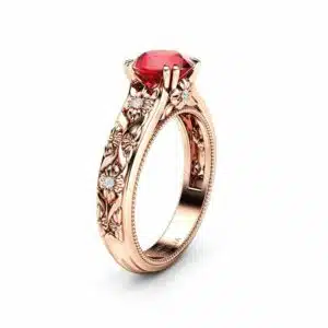 Filigree Flowers Ruby Engagement Ring 14K Rose Gold Ring Unique Floral Ring Anniversary Gift