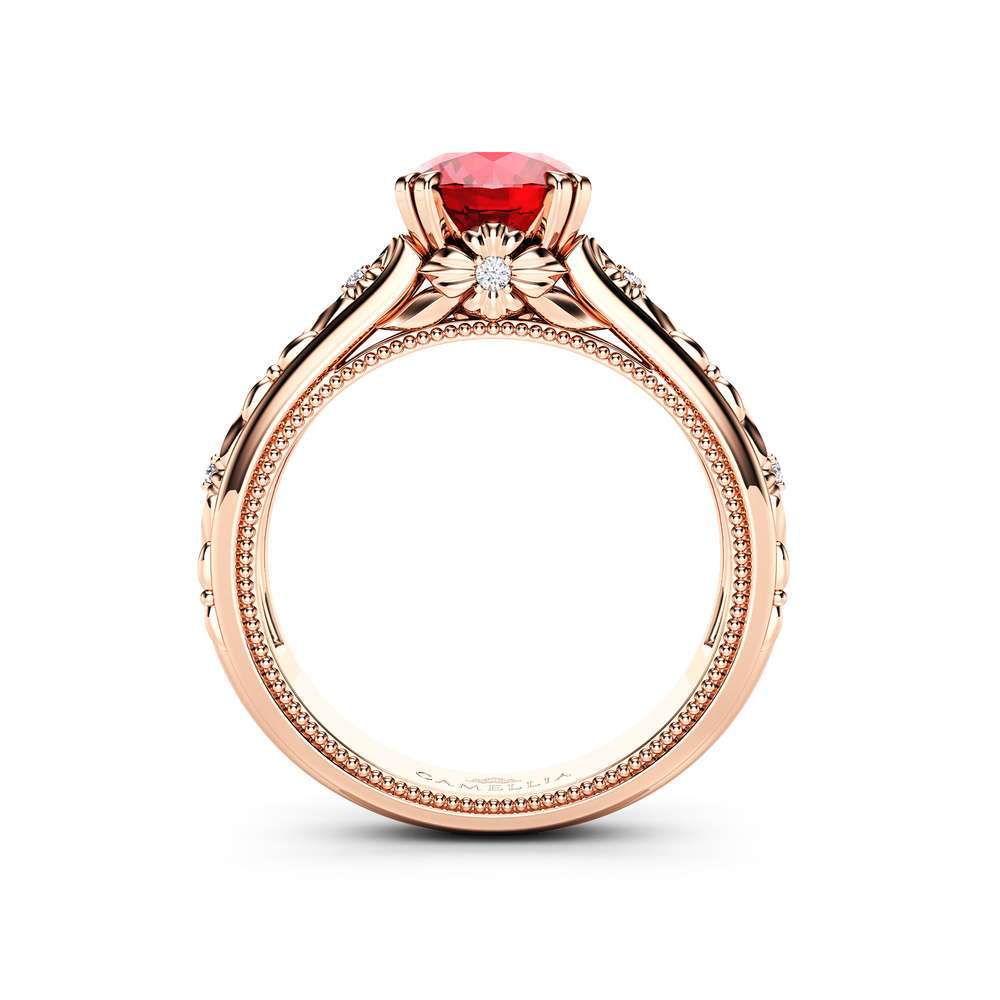 KT-0050C Filigree Flowers Ruby Engagement Ring 14K Rose Gold Ring Unique Floral Ring Anniversary Gift