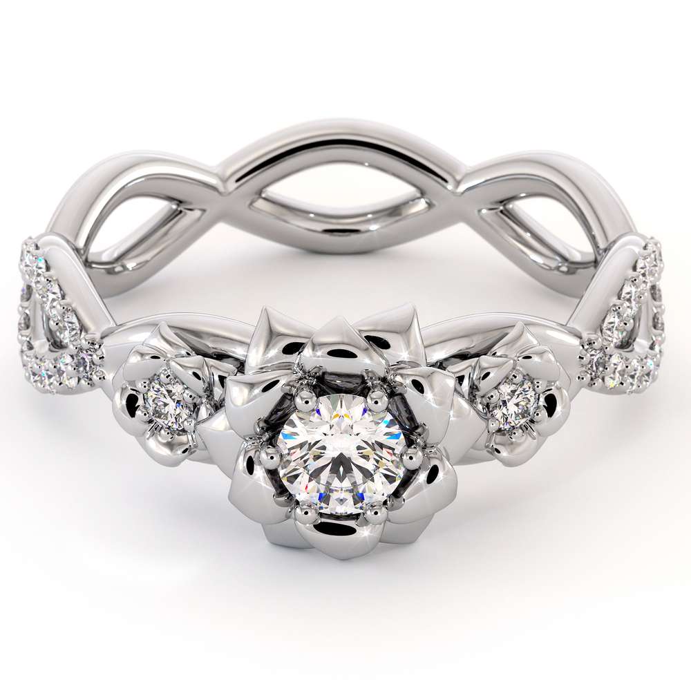 Diamond Engagement Ring 14K White Gold Ring Leaf Engagement Ring