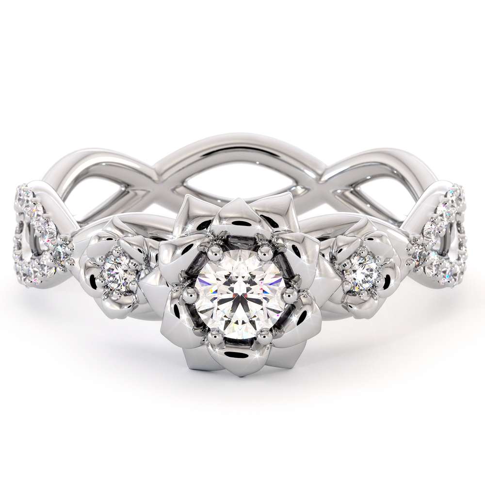 Diamond Engagement Ring 14K White Gold Ring Leaf Engagement Ring