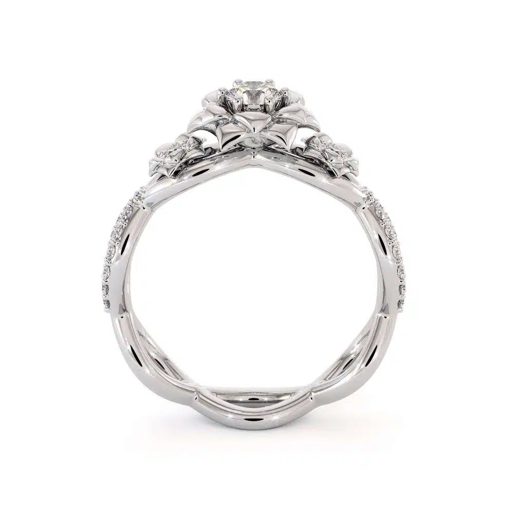 Diamond Engagement Ring 14K White Gold Ring Leaf Engagement Ring