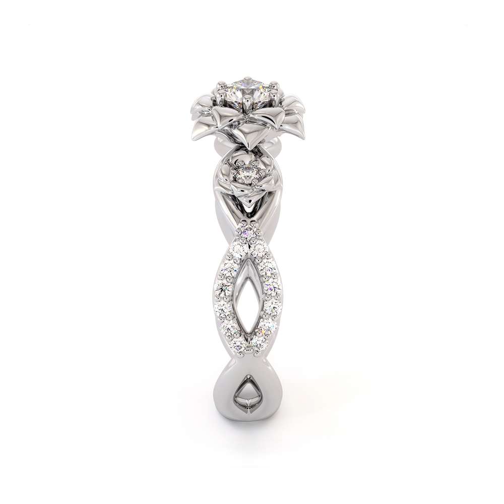 Diamond Engagement Ring 14K White Gold Ring Leaf Engagement Ring 3 Diamond Engagement Ring 14K White Gold Ring Leaf Engagement Ring