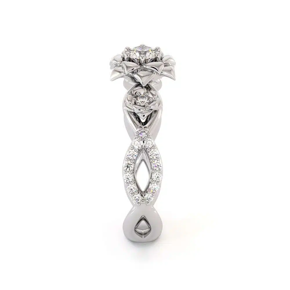 Diamond Engagement Ring 14K White Gold Ring Leaf Engagement Ring