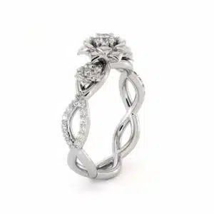 Diamond Engagement Ring 14K White Gold Ring Leaf Engagement Ring