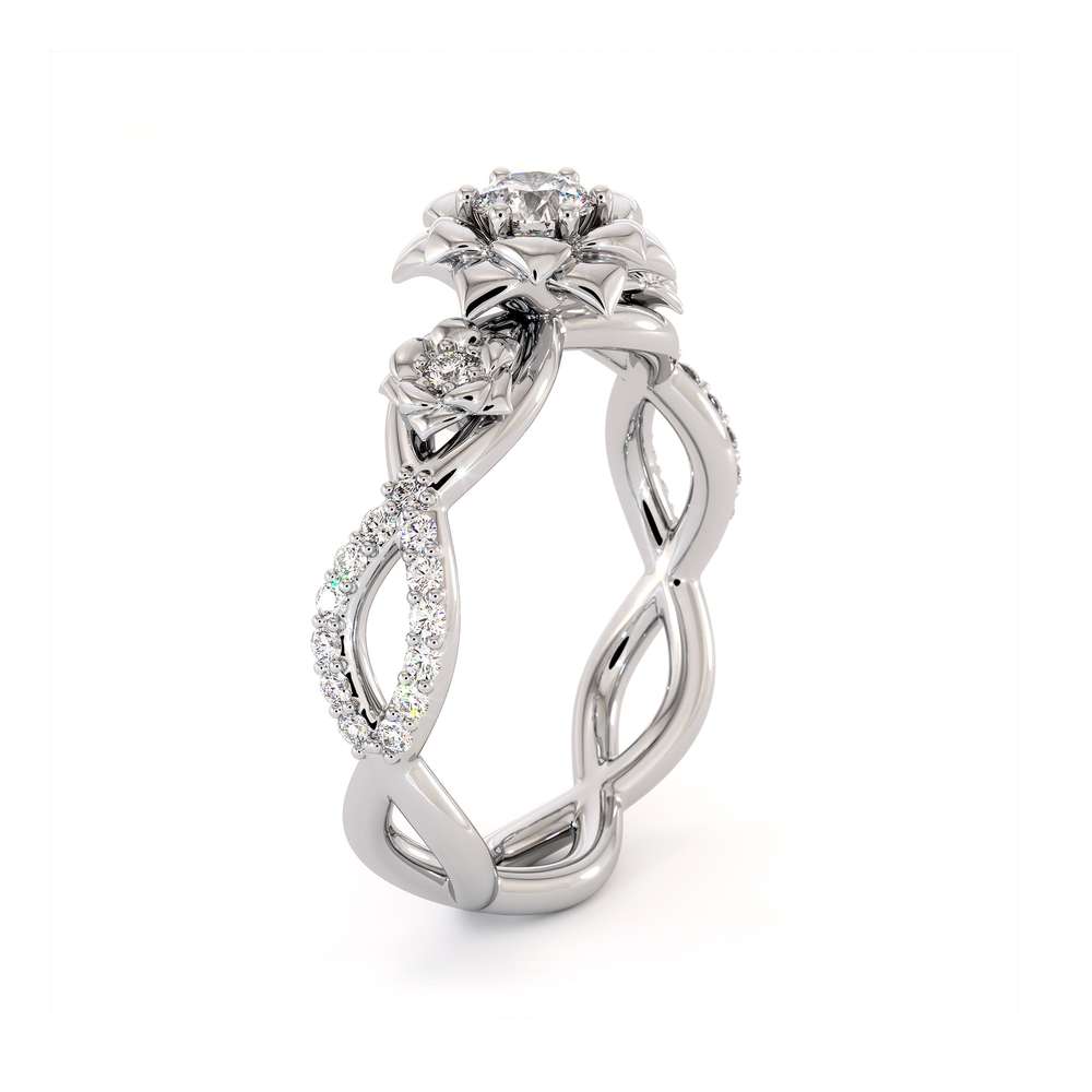 Diamond Engagement Ring 14K White Gold Ring Leaf Engagement Ring 1 Diamond Engagement Ring 14K White Gold Ring Leaf Engagement Ring