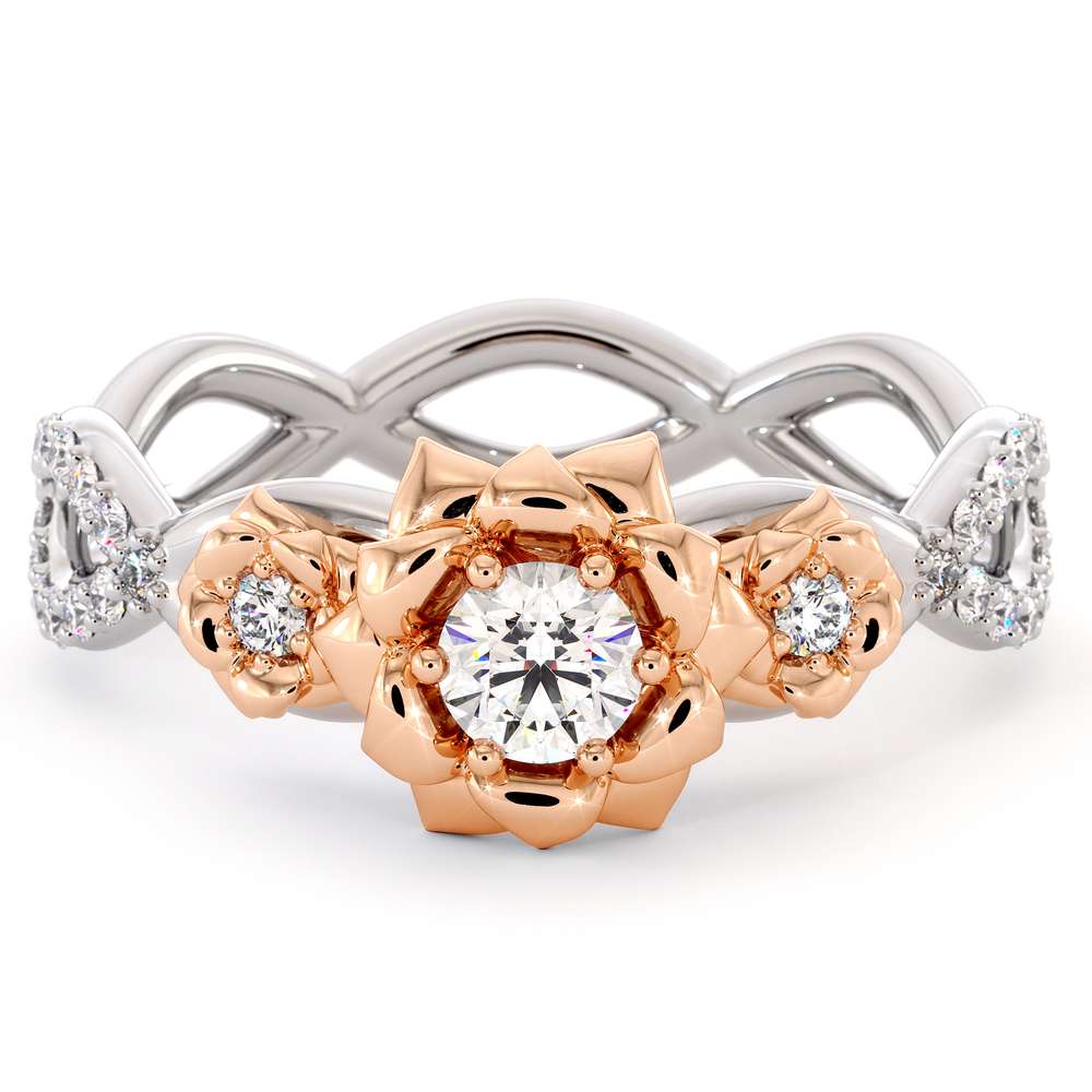 Diamond Engagement Ring 14K White & Rose Gold Ring Leaf Engagement Ring