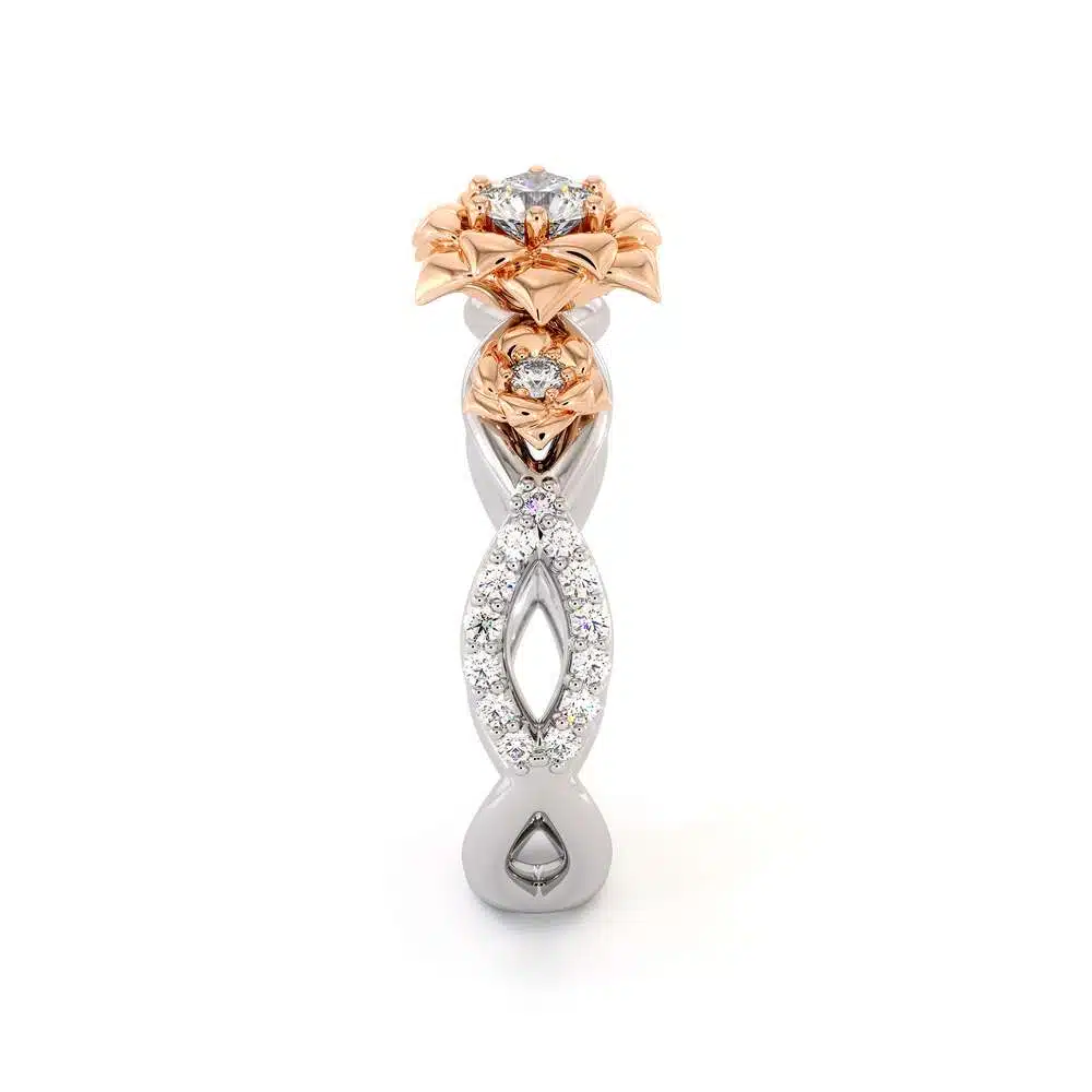 Diamond Engagement Ring 14K White & Rose Gold Ring Leaf Engagement Ring