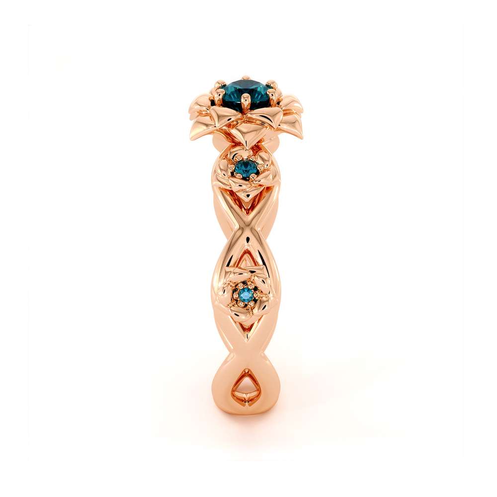 Blue Diamond Engagement Ring 14K Rose Gold Ring Rose Flower Engagement Ring