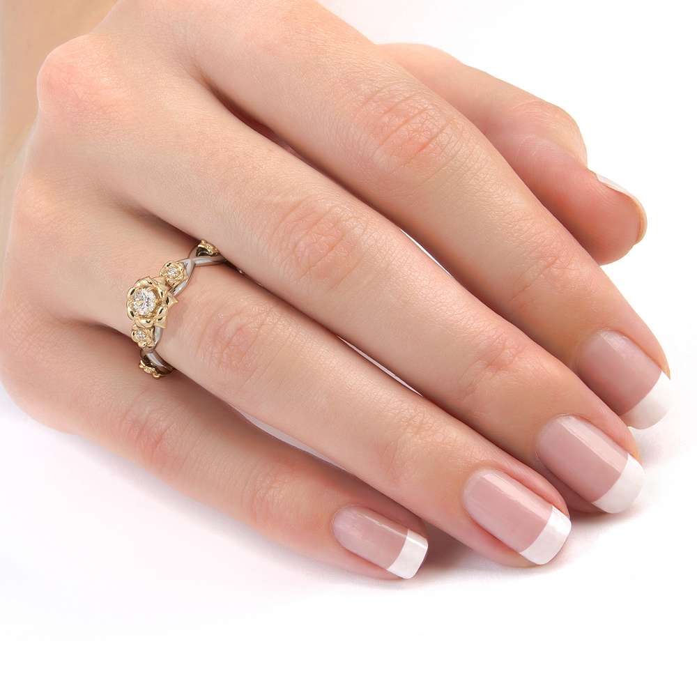 Diamond Engagement Ring 14K White & Yellow Gold Ring Rose Flower Engagement Ring 7 Diamond Engagement Ring 14K White & Yellow Gold Ring Rose Flower Engagement Ring
