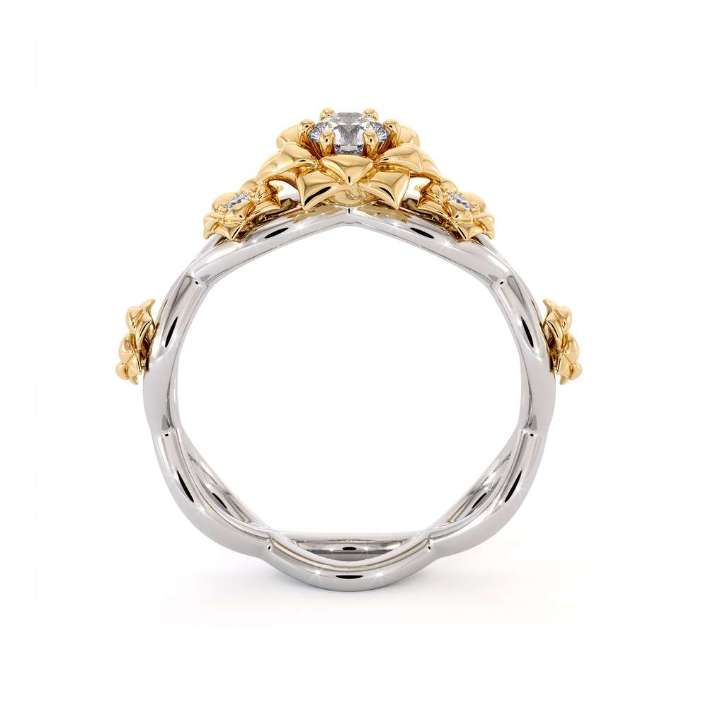 Diamond Engagement Ring 14K White & Yellow Gold Ring Rose Flower Engagement Ring 6 Diamond Engagement Ring 14K White & Yellow Gold Ring Rose Flower Engagement Ring