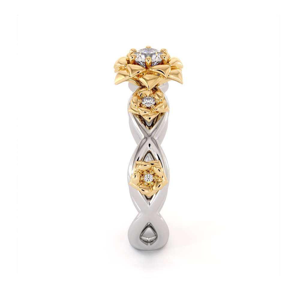 Diamond Engagement Ring 14K White & Yellow Gold Ring Rose Flower Engagement Ring 5 Diamond Engagement Ring 14K White & Yellow Gold Ring Rose Flower Engagement Ring