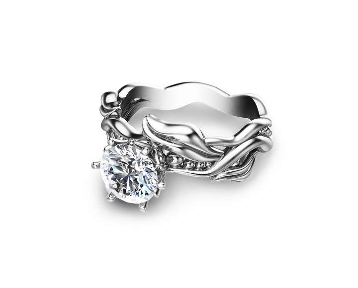 Moissanite Leaves Engagement Ring 14K White Gold Engagement Ring Solitaire Moissanite Ring 2 Moissanite Leaves Engagement Ring 14K White Gold Engagement Ring Solitaire Moissanite Ring