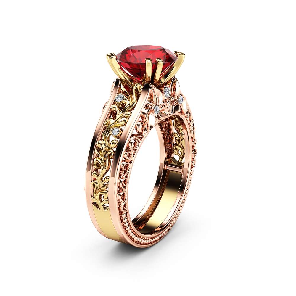 Unique Art Deco Engagement Ring Natural Ruby Engagement Ring 14K Two Tone Gold Ring Unique Gemstone Ring 1 Unique Art Deco Engagement Ring Natural Ruby Engagement Ring 14K Two Tone Gold Ring Unique Gemstone Ring