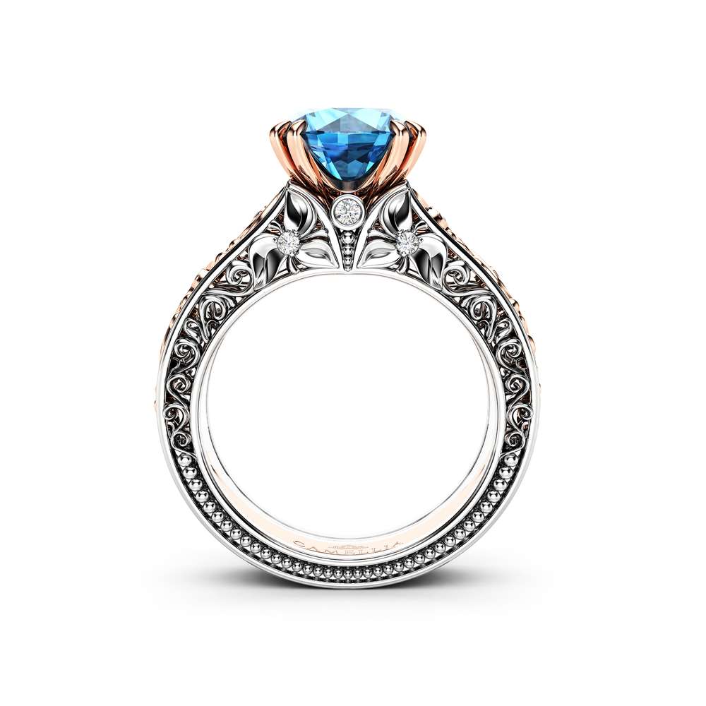 Filigree Blue Diamond Engagement Ring Vintage Inspired Ring Blue Diamond Wedding Ring