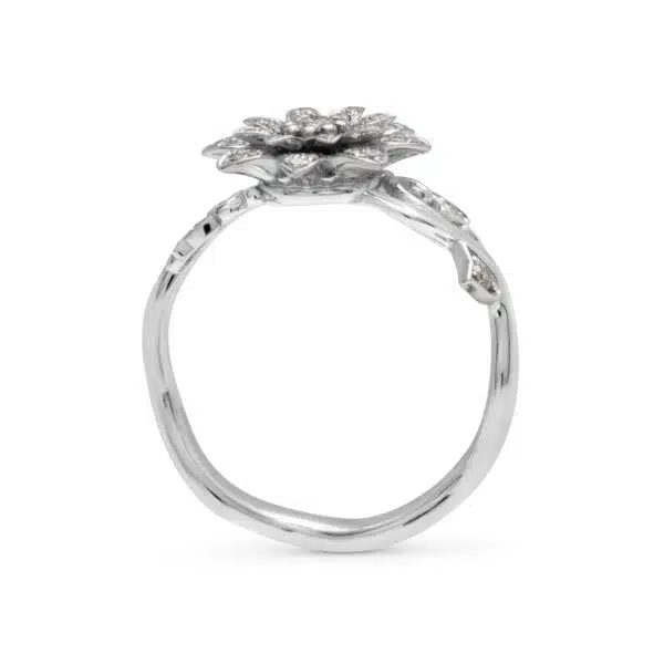 Unique Lotus Flower Design Engagement Ring Unique Handmade 14K White ...