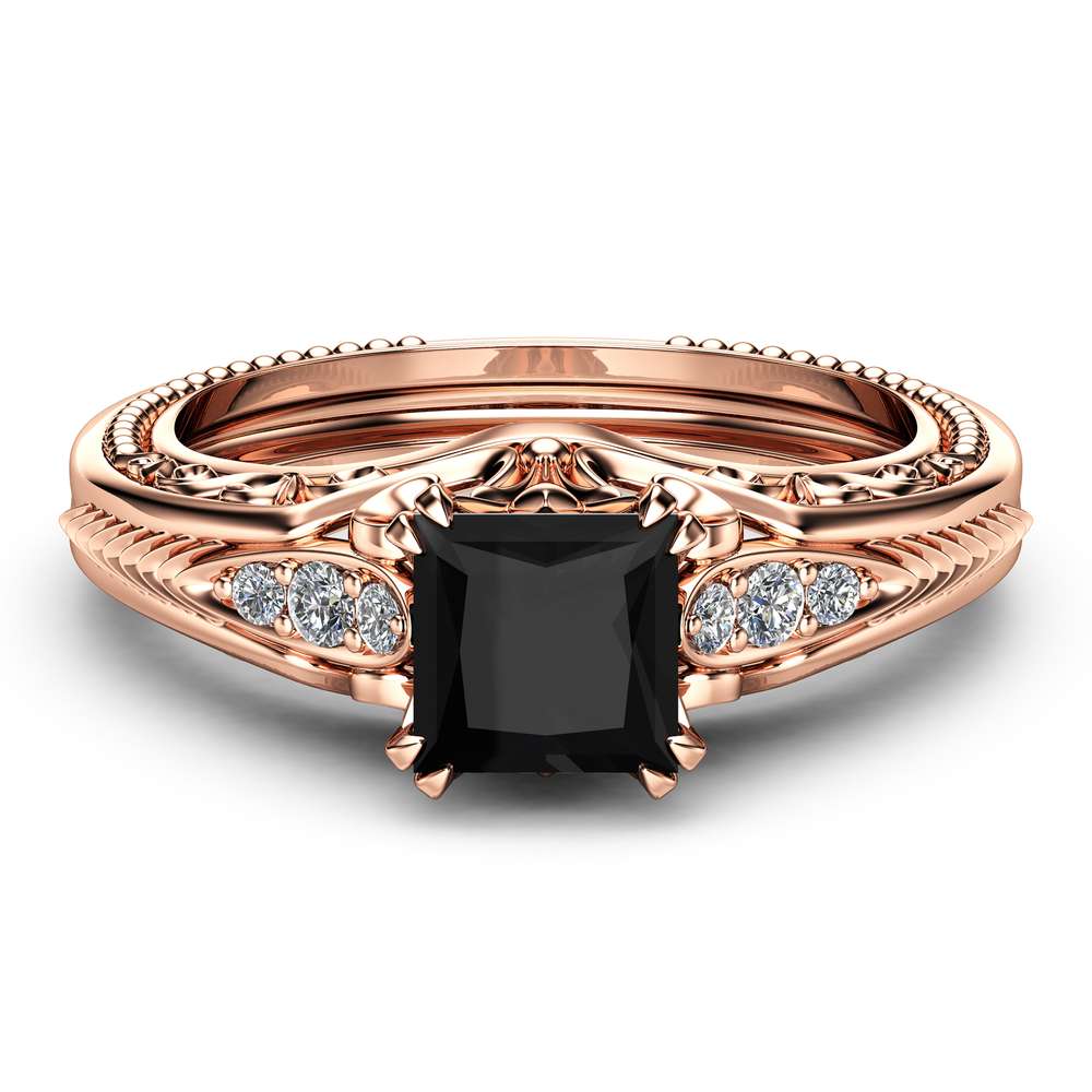 Black Diamond Victorian Engagement Ring Princess Black Diamond Engagement Ring 14K Rose Gold Victorian Ring 3 Black Diamond Victorian Engagement Ring Princess Black Diamond Engagement Ring 14K Rose Gold Victorian Ring