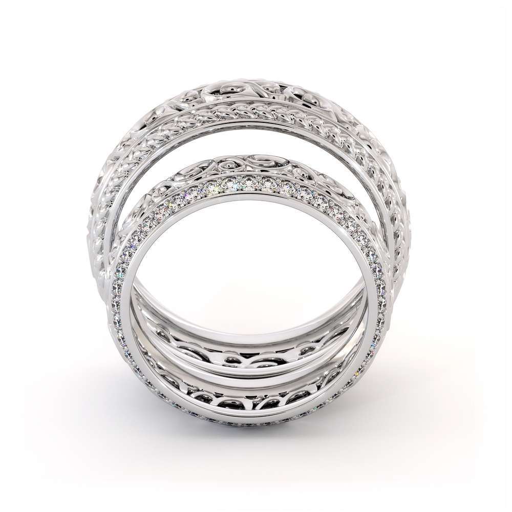 Wedding Band His And Hers Set-14K White Gold Wedding Rings-Filigree Matching Band Set 6 Wedding Band His And Hers Set-14K White Gold Wedding Rings-Filigree Matching Band Set