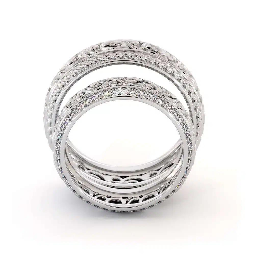 Wedding Band His And Hers Set-14K White Gold Wedding Rings-Filigree Matching Band Set 6 Wedding Band His And Hers Set-14K White Gold Wedding Rings-Filigree Matching Band Set
