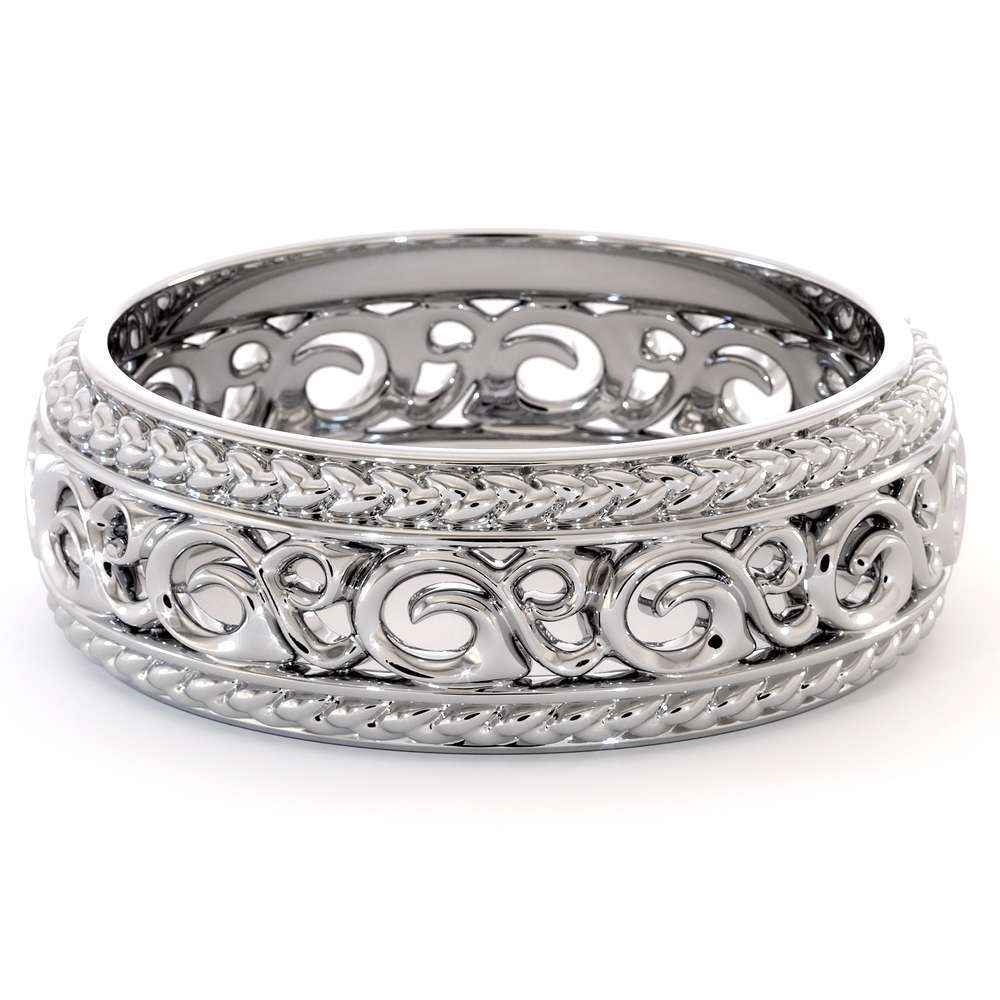 Mens Wedding Band-14K White Gold Wedding Band-Men Wedding Ring