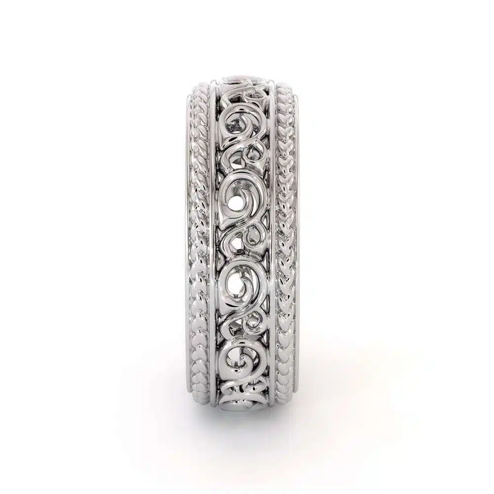 Mens Wedding Band-14K White Gold Wedding Band-Men Wedding Ring