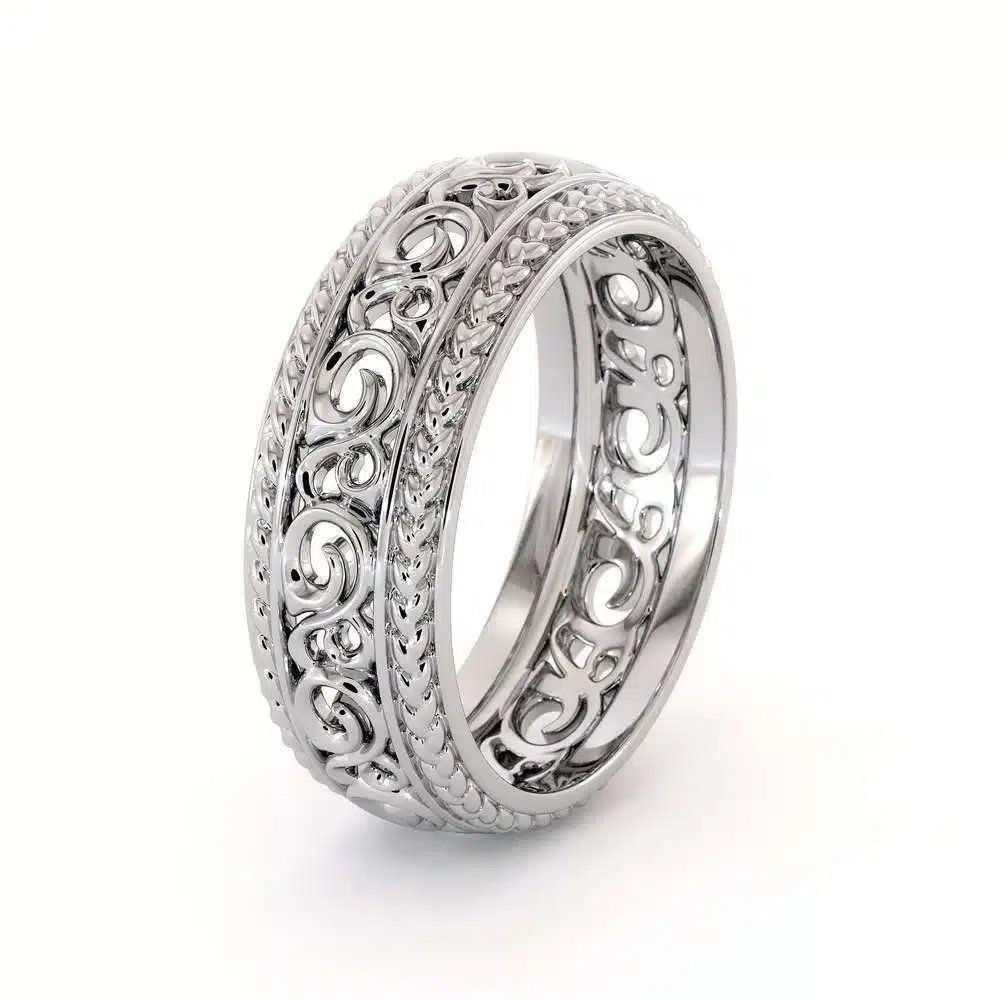 Mens Wedding Band-14K White Gold Wedding Band-Men Wedding Ring