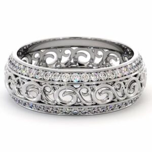 White Gold Diamonds Wedding Band Eternity Engagement Band Filigree Wedding Diamond Ring