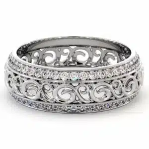 White Gold Diamonds Wedding Band Eternity Engagement Band Filigree Wedding Diamond Ring