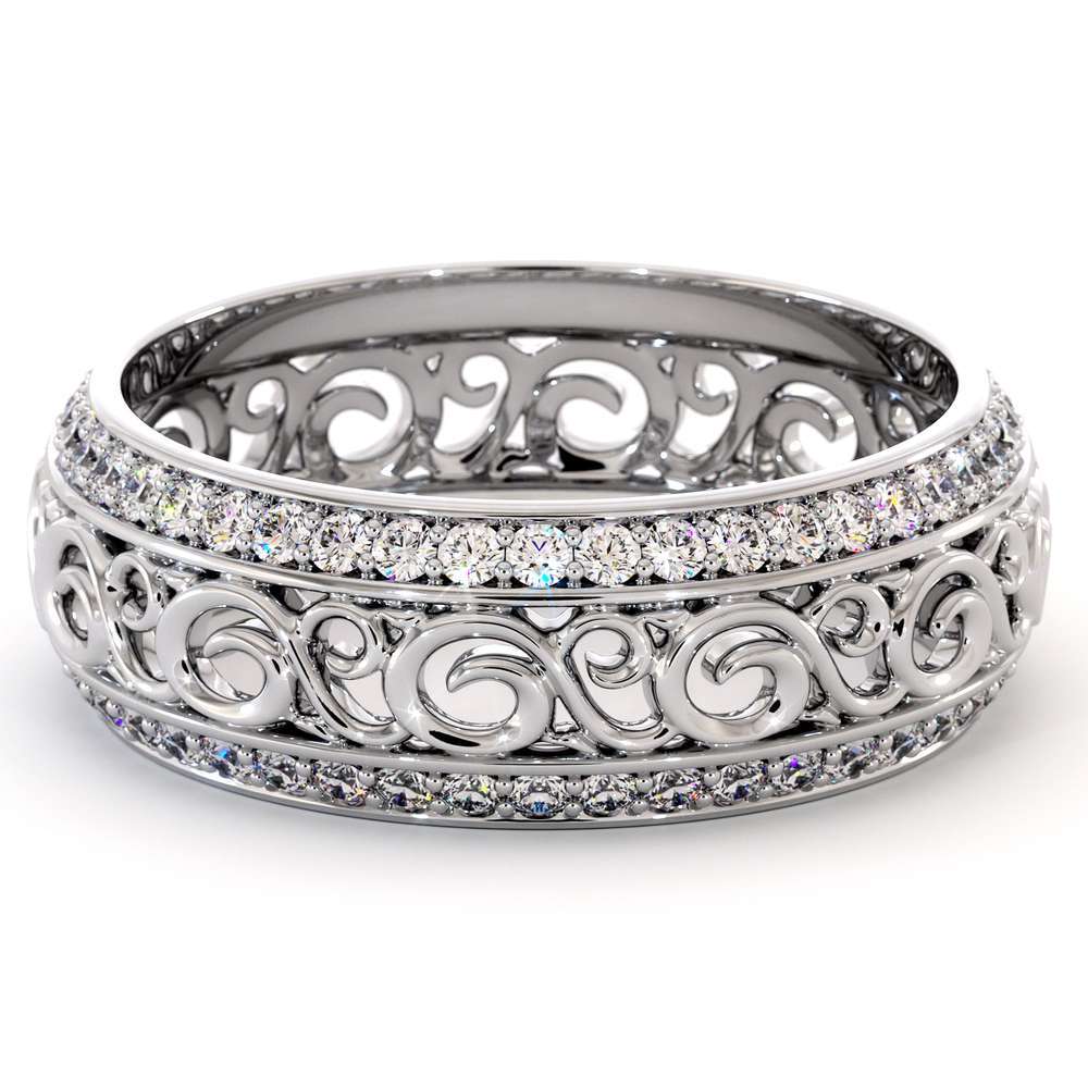 White Gold Diamonds Wedding Band Eternity Engagement Band Filigree Wedding Diamond Ring
