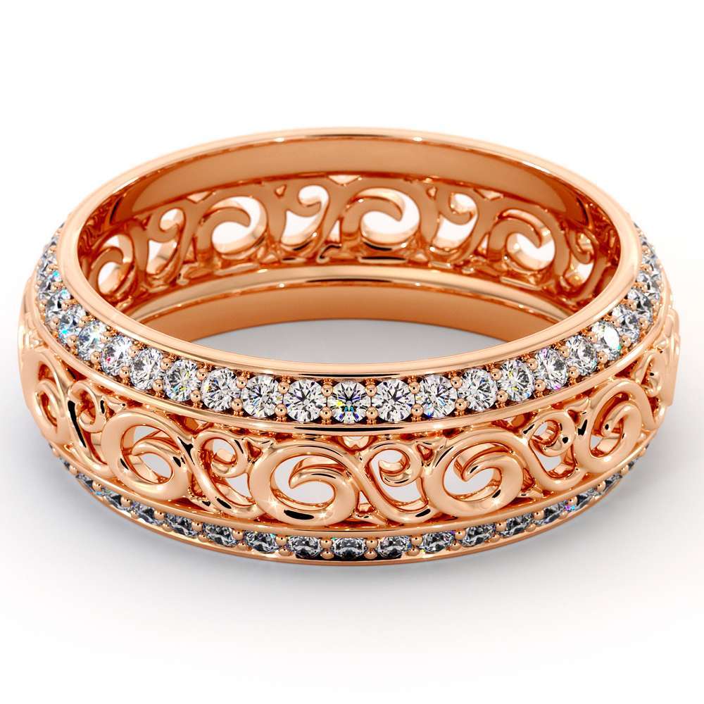 Rose Gold Diamonds Wedding Band Eternity Engagement Band Filigree Wedding Diamond Ring