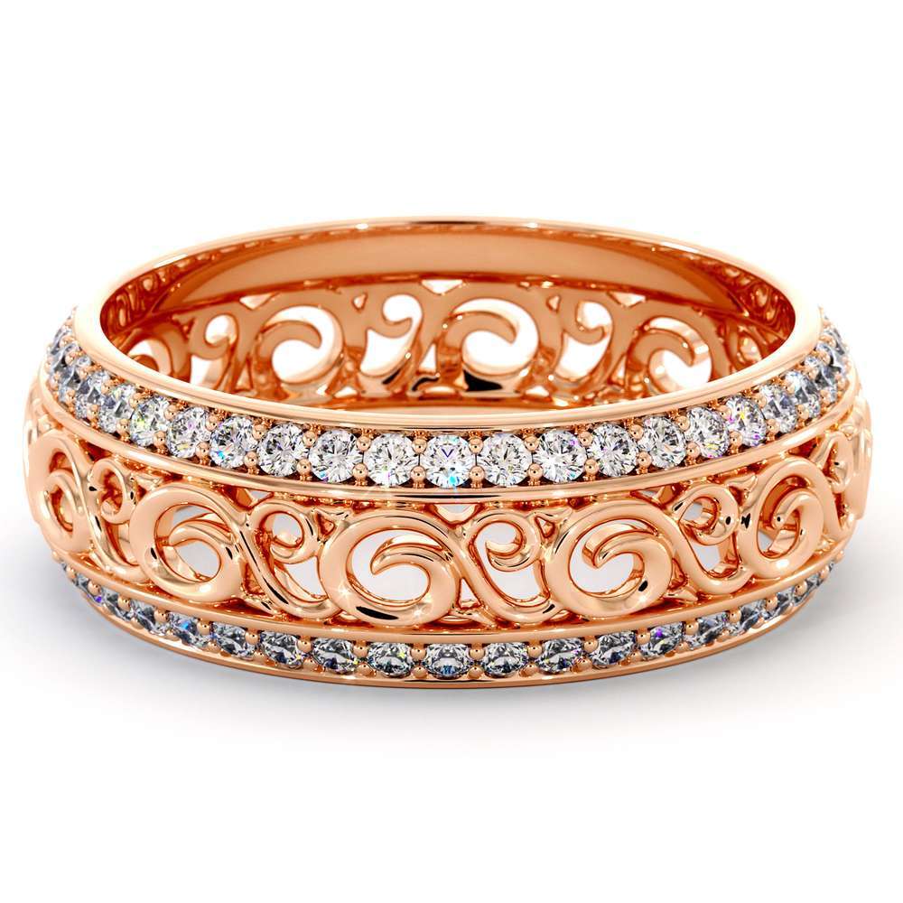 Rose Gold Diamonds Wedding Band Eternity Engagement Band Filigree Wedding Diamond Ring