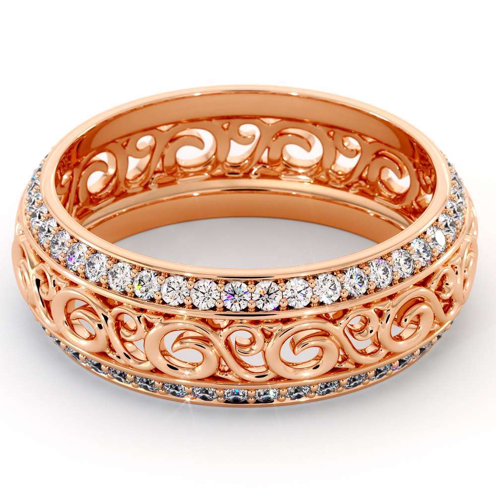 Rose Gold Diamonds Wedding Band Eternity Engagement Band Filigree Wedding Diamond Ring