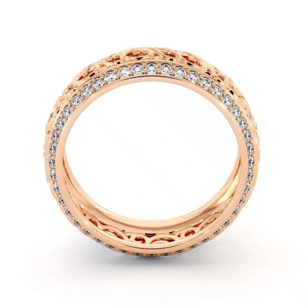 Rose Gold Diamonds Wedding Band Eternity Engagement Band Filigree Wedding Diamond Ring