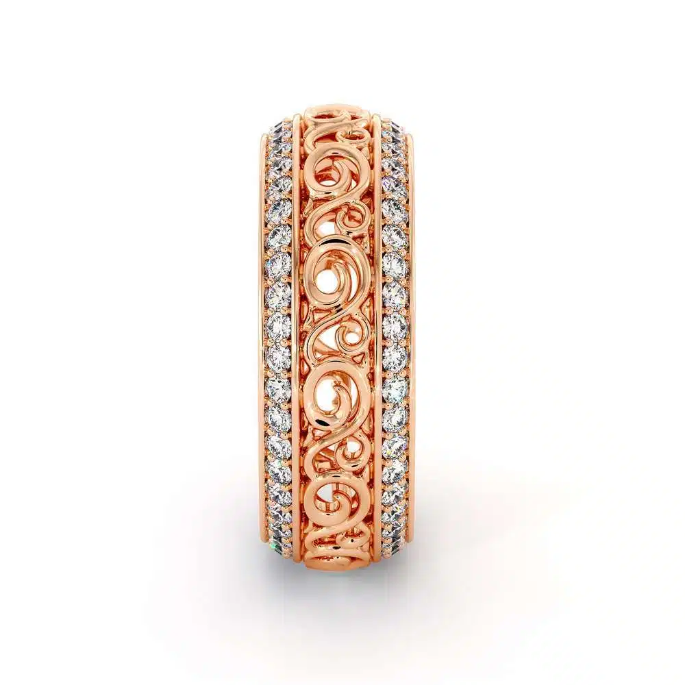 Rose Gold Diamonds Wedding Band Eternity Engagement Band Filigree Wedding Diamond Ring